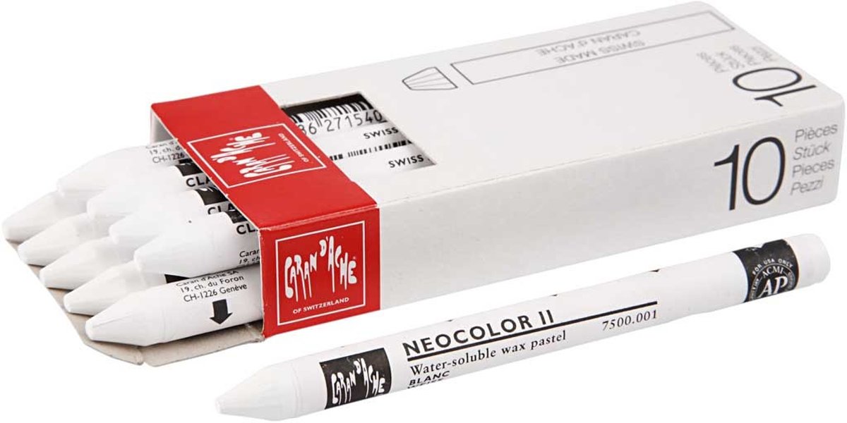 Neocolor II, dikte 8 mm, l: 10 cm, white (001), primaire kleur, 10stuks [HOB-34050]